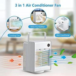 Portable Air Cooler, Portable Air Conditioner Desktop Fan Personal Mini Evaporative Air Cooler with LED Display,Night Lights & Water Tank,Super Quiet Auto Rotation Cool Mist for Bedroom Office Outdoor