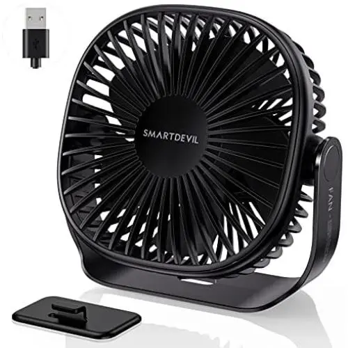 SmartDevil Kleiner USB Schreibtischventilator, 3 Geschwindigkeiten, Tragbarer Klemm-Schreibtischventilator mit Klemmfunktion, Dual 360° Einstellung, leise Betriebsbereitschaft, für Zuhause, Büro, Auto, Outdoor, Reisen (Schwarz)