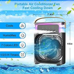 Portable Air Conditioner Fan, Personal Mini Small Evaporative Air Cooler Desktop Cool Mist Humidifier with 7 Colors LED Light, 1/2/3 H Timer, 3 Speeds & 3 Spray Modes for Room Office Home Travel