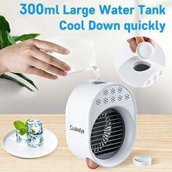 Personal Air Conditioner Mini Air Cooler Humidifier Purifier 3 Adjustable Speeds with LED Light Personal Evaporative Cooler by USB with Water Tank for Small Room/Office/Dorm/Bedroom