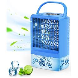 Portable Air Conditioner Fan, Mini Evaporative Air Cooler, Personal Rechargeable Small Air Conditioner Portable, Air Cooling Fan With 3-Speed Mode 3 Color Light, Timer, for Room Home Office Dorm