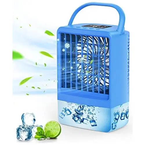 Tragbarer Luftkühler mit Ventilator, Mini Evaporative Luftkühler, Tragbarer kleiner wiederaufladbarer Luftkühler, Tragbarer Kühl-Ventilator mit 3 Geschwindigkeitsstufen, 3 Farblicht, Timer, für Raum/Heim/Büro/Dorm.