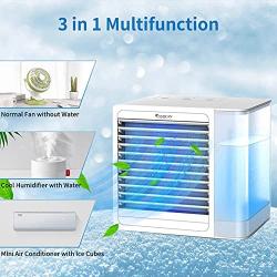 Portable Air Conditioner Fan, 3 in 1 Personal Air Cooler and Humidifier, Quiet USB Air Cooler Desk Fan with 2 Speeds and LED Light, Mini Purifier for Home Room Office