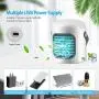 Climatiseur Portable 4 en 1 Mini Ventilateur Rafraîchissant avec 4 Plateaux Glace, Rechargeable USB, Rafraîchisseur Évaporatif Silencieux avec 7 LED et Fonctionnement sur Pile pour Usage Domestique/Bureau