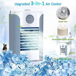 Portable Air Conditioner, Personal Air Cooler, Mini Air Conditioner with 2 Fan Speeds, 4 Colors LED Lights, Personal Air Conditioner for Small Room/Office/Dorm/Bedroom (Silver/plug-in version)