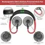 USB Personal Sport Neck Fan Portable, Duoai 2500mAh Battery Operated Small Hanging Rechargeable Foldable Mini Neckband Fans with Dual Head 3 Speed LED Light for Women kids office Travel Outdoor, Red