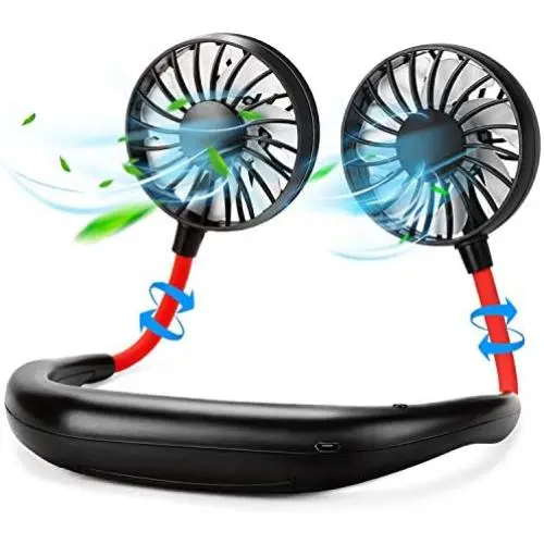 Tragbarer Nackenventil, Handfrei, Mini-Ventil für Persönliche Kühlung, USB-Nackenventil, 360 Grad Rotation, tragbares Handventil, geeignet für Reisen, Sport, Büro (Schwarz)