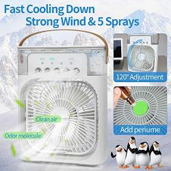 Portable Air Conditioner Fan, Mini Evaporative Air Cooler With 7 Colors LED Light,Timer, 3 Wind Speeds,3 Spray Modes and 600ml large tank for Office, Home,Bedroom, Dorm, Travel