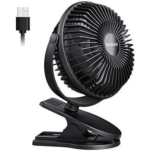 BESKAR USB-betriebener Clip-Ventilator, 15 cm Tragbarer Ventilator mit starker Luftstrom, 3 Geschwindigkeiten, kleiner Ventilator mit stabilem Klemmsockel, leiser persönlicher Schreibtischventilator für Büro, Tisch, Schlafzimmer, Küche