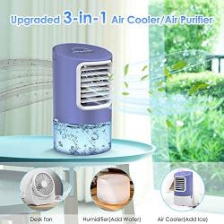 Portable Air Conditioner Fan, Evaporative Air Cooler, 3-in-1 Portable Air Cooler, 3 Speeds & 2/4H Timer Cooling Fan Portable for Home, Office, Bedroom, Travel(Purple)