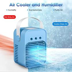 Portable Air Cooler, Mini Air Conditioner, 4 in 1 Personal Evaporative Cooler, Humidifier, Purifier with 7 Colors LED Light, 3 Speed Desktop Cooling Fan for Home, Room, Office