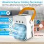 Ventilateur Portatif Rafraîchisseur d'Air Personnel avec Poignée, Rafraîchisseur Evaporatif Rechargeable avec Brumeur, Lumière RVB 7 Couleurs, 3 Vitesse et 3 Modes de Pulvérisation pour Bureau Maison Voyage Ventilateur Portatif Rafraîchisseur d'Air Personnel avec Poignée, Rafraîchisseur Evaporatif Rechargeable avec Brumeur, Lumière RVB 7 Couleurs, 3 Vitesse et 3 Modes de Pulvérisation pour Bureau Maison Voyage