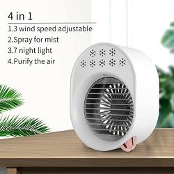 Portable Air Conditioner Fan, Small Desktop Air Cooler Fan, USB Powered Portable Personal Air Cooler, 3 speed with night light,suitable for Home Office Bedroom (WHITE)