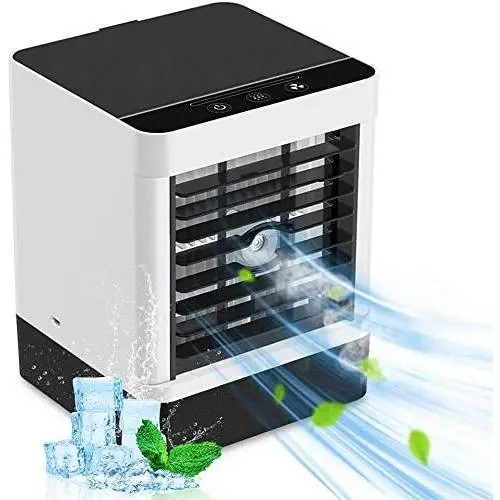 Climatiseur Portable, Ventilateur Rafraîchissant Personnel, Mini Climatiseur avec Alimentation pour Petite Pièce, Bureau, Chambre, Ventilateur Rafraîchissant Evaporatif, 3 Vitesse