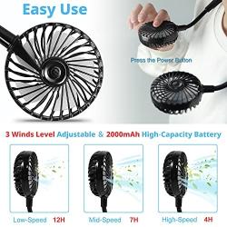 Neck Fan Wearable Personal Fans - 3 Speed Small Portable Fan with 7 LED Lights, Mini USB Neck Fans Portable Rechargeable, 360° Cooling Battery Operated Neck Fan for Sport Outdoor Table Office Black