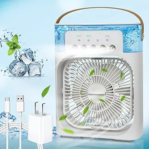 Portable Air Conditioner Fan, Mini Evaporative Air Cooler With 7 Colors LED Light,Timer, 3 Wind Speeds,3 Spray Modes and 600ml large tank for Office, Home,Bedroom, Dorm, Travel Portable Air Conditioner Fan, Mini Evaporative Air Cooler With 7 Colors LED Light,Timer, 3 Wind Speeds,3 Spray Modes and 600ml large tank for Office, Home,Bedroom, Dorm, Travel