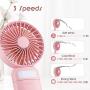 Mini Fan Handheld with LED Lights Adjustable, Portable Fan Rechargeable Quiet 3 Speed Mirror Fan, Small USB Hand Fan, Gift for Women Travel Outdoor Indoor Table Fan - Pink