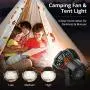 Camping-Fan mit LED-Licht für Zelt, Camping-Deckenventilator mit Licht, VOLUEX Tragbarer Mini USB Schreibtischventilator mit Haken 5200mAh 3 Geschwindigkeiten und Fernbedienung für Outdoor Camping Reisen Heim Büro