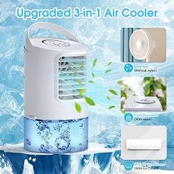 Personal Air Cooler, Portable Air Conditioner Fan, Mini Evaporative Air Cooler with 3 Wind Speeds, Timer, 7 Colors LED Lights, Desktop Cooling Fan Air Humidifier Misting Fan for Room Home Office