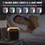 Tragbarer Luftkühler | HLTJAN Wiederaufladbarer Verdunstungskühler mit Befeuchter & Luftreiniger & 7 Farben Nachtlicht | Mini Luftkühler für Schreibtisch/Heim/Schlafzimmer