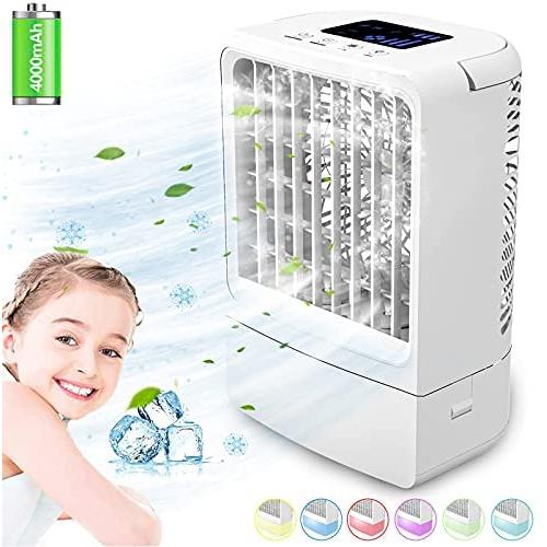 Tragbarer Luftkühler Ventilator, Kühlventilatoren, Persönlicher Luftkühler Mini mit Timer, 7 Farben Licht, 3 Geschwindigkeiten, leiser Luftbefeuchter, für Raum, Zuhause, Büro