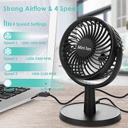 Mini Desk Fan, USB Operated Fan with 4 Speeds, Strong Airflow, Ultra Quiet Operation, 310° Adjustment, Portable Personal Fan for Home Office Desktop (Black)