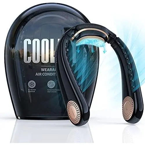 TORRAS Coolify Tragbarer Luftkühler Nacken-Ventilator, Handfrei, Blattloser Halbleiter-Ventilator, 4000 mAh Wiederaufladbarer Mini USB-Ventilator für Outdoor/Zuhause/Büro, 3 Geschwindigkeiten, Brilliant Black