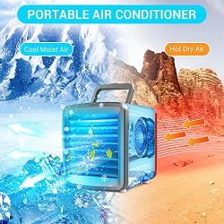 Portable Personal Air Conditioner Cooler, Office Silent Mini Evaporative Air Fan, USB Rechargeable Small Desktop Fan, 7 Colors LED Light, Home Bedroom Cooler Humidifier