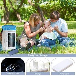 Jeenone Portable Air Conditioner Fan, 5 in 1 USB Personal Evaporative Air Cooler with 3 Speeds, Personal Air Conditioner with 8 Colors Light Humidifier Misting Fan for Office, Home, Travel