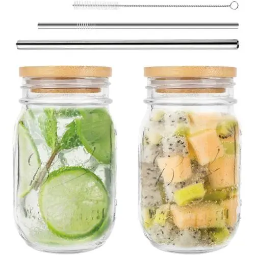 Mason Jar, Regular Mouth Mason Jars 16 Oz, Mason Jar Cups with Lids and Straws, Set of 2 Mason Jar Drinking Glasses Mason Jar, Regular Mouth Mason Jars 16 Oz, Mason Jar Cups with Lids and Straws, Set of 2 Mason Jar Drinking Glasses