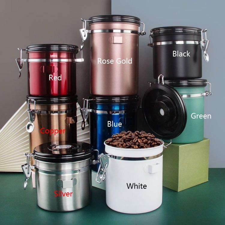 Airtight Coffee Canister Stainless Steel Coffee Storage Container with CO2 Valve Sealed Cantilever Lid, Silver