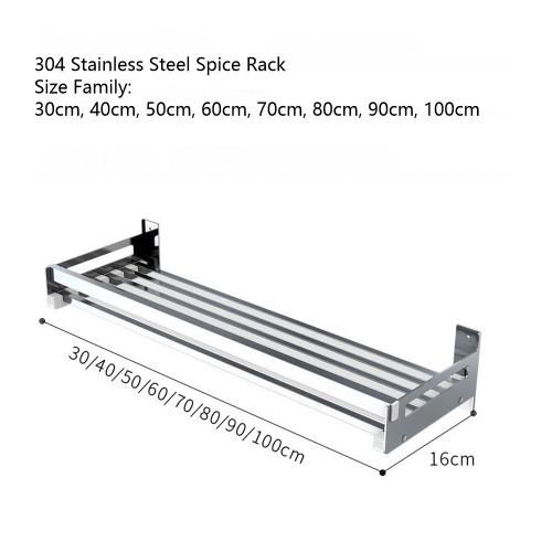 Eastore Life Wall Mounted Spice Rack with 4 Hooks - 304 Stainless Steel Seasoning Storage Shelf for Kitchen, Easy to Assemble, length range from 30cm to 100cm