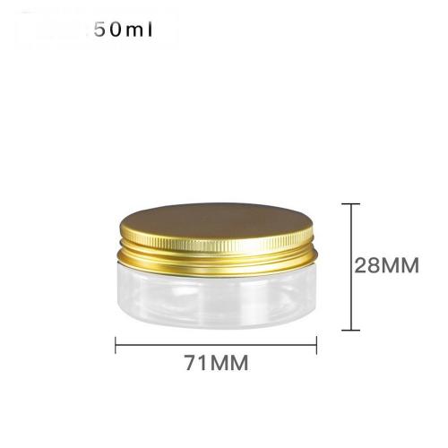 6Pcs 50 Clear Round Plastic Jars with Golden Aluminium Lid - Empty Cosmetic Containers Bottle Case Pot for Storage Food Sample Lotion Facial Cream Mask Ointment Tea Pill