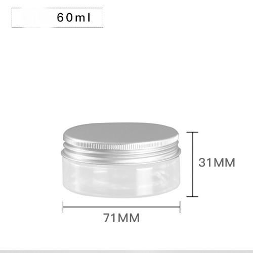 6Pcs 60ml Clear Round Plastic Jars with Aluminium Lid - Empty Cosmetic Containers Bottle Case Pot for Storage Food Sample Lotion Facial Cream Mask Ointment Tea Pill