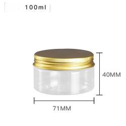 6Pcs 100ml Clear Round Plastic Jars with Golden Aluminium Lid - Empty Cosmetic Containers Bottle Case Pot for Storage Food Sample Lotion Facial Cream Mask Ointment Tea Pill