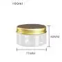 6er Sets 100ml Klare Runde Plastikbehälter mit Gold Aluminium Deckel - Leere Kosmetikbehälter Flasche Dose für Lagerung Lebensmittel Probe Lotion Gesichtscreme Maske Salbe Tee Pillen