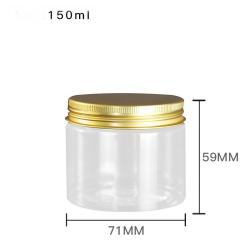 6Pcs 150ml Clear Round Plastic Jars with Golden Aluminium Lid - Empty Cosmetic Containers Bottle Case Pot for Storage Food Sample Lotion Facial Cream Mask Ointment Tea Pill