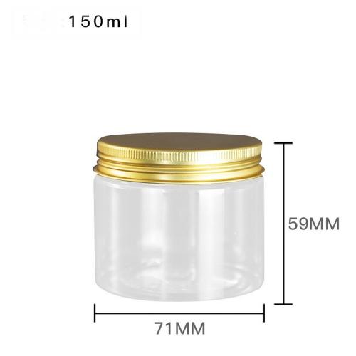 6Pcs 150ml Clear Round Plastic Jars with Golden Aluminium Lid - Empty Cosmetic Containers Bottle Case Pot for Storage Food Sample Lotion Facial Cream Mask Ointment Tea Pill