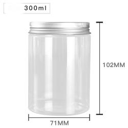 6Pcs 300ml Clear Round Plastic Jars with Aluminium Lid - Empty Cosmetic Containers Bottle Case Pot for Storage Food Sample Lotion Facial Cream Mask Ointment Tea Pill