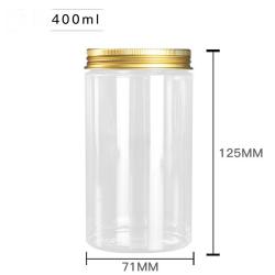 6Pcs 400ml Clear Round Plastic Jars with Golden Aluminium Lid - Empty Cosmetic Containers Bottle Case Pot for Storage Food Sample Lotion Facial Cream Mask Ointment Tea Pill