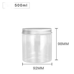 6Pcs  500ml Clear Round Plastic Jars with Aluminium Lid - Empty Cosmetic Containers Bottle Case Pot for Storage Food Sample Lotion Facial Cream Mask Ointment Tea Pill