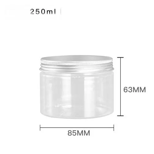 6er Set Klare Runde Plastikbehälter à 8 oz mit Aluminiumdeckel - Leere Kosmetikbehälter Flasche Dose für Lagerung von Lebensmitteln Proben, Lotion, Gesichtscreme, Maske, Salbe, Tee, Pillen