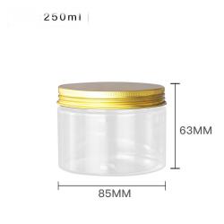 6Pcs 8 oz Clear Round Plastic Jars with Golden Aluminium Lid - Empty Cosmetic Containers Bottle Case Pot for Storage Food Sample Lotion Facial Cream Mask Ointment Tea Pill