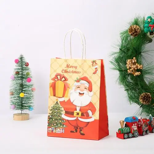 Sacs Cadeaux en Carton Kraft de Qualité Supérieure avec Impression de Noël Colorée - Vente en Gros avec Logo Personnalisé Sacs Cadeaux en Carton Kraft de Qualité Supérieure avec Impression de Noël Colorée - Vente en Gros avec Logo Personnalisé