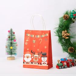 Wholesale High Quality Delicate Christmas Color Printing Kraft Paper Gift Bag For Packaging With Custom Logo