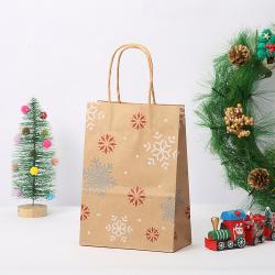Wholesale High Quality Delicate Christmas Color Printing Kraft Paper Gift Bag For Packaging With Custom Logo