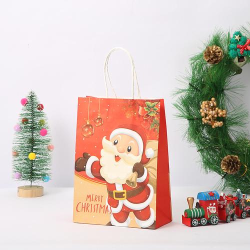 Wholesale High Quality Delicate Christmas Color Printing Kraft Paper Gift Bag For Packaging With Custom Logo