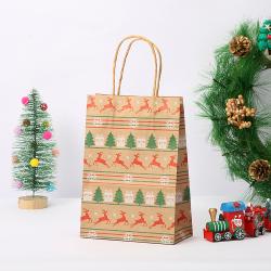 Wholesale High Quality Delicate Christmas Color Printing Kraft Paper Gift Bag For Packaging With Custom Logo