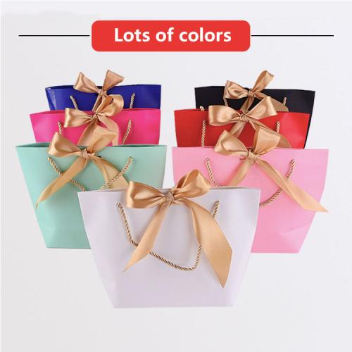 Hot Selling Custom Logo Lovely Fancy Shopping Bag Recycled Wedding Premium Jewelry Gift Packaging Paper Bag With Ribbon Bow Tie