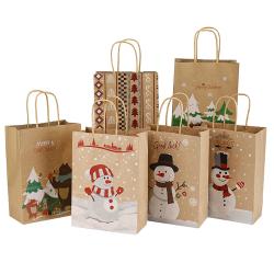 Custom Print Logo Christmas Kraft Paper Shopping Gift Bag With Handles